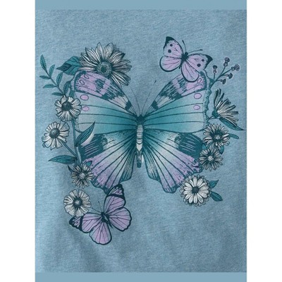 The Children's Place Girls Short Sleeve Marled Butterfly Relaxed Cropped Graphic Tee Blue M (7/8) — фото 2