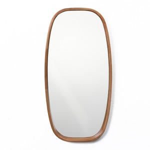 LuxenHome Natural Rubberwood Frame Rounded Rectangle Wall Mirror Brown - 1 of 4