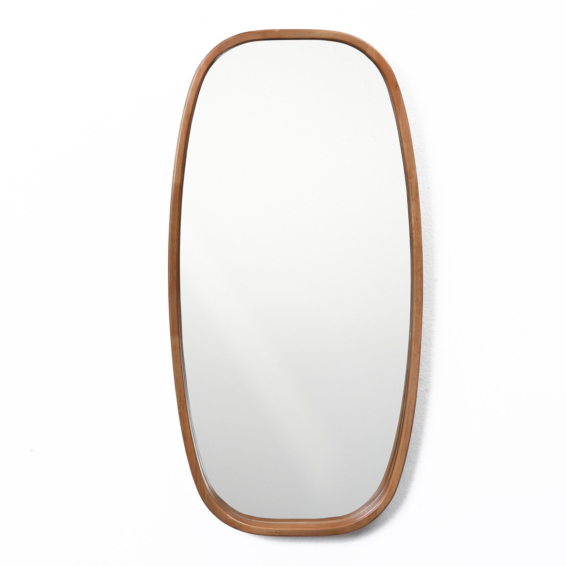 LuxenHome 15.7"x 31.5" Rounded Rectangle Wall Mirror with Natural Brown Rubberwood Frame Decorative Mirror for Bedroom Bathroom Entryway