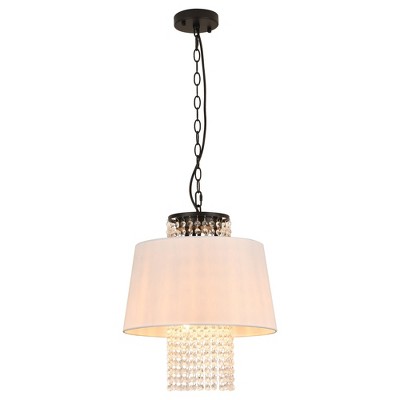PAKOKULA 3-Light Black Drum Chandelier with Crystal Pendant and White Fabric Shade for Kitchen Island Living Room