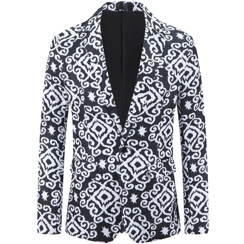 INSPIRE CHIC Men's Formal Notch Lapel One Button Retro Flower Blazer Black Small