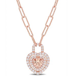 EVERLY JEWELRY | Rose Plated Sterling Silver 1 5/8ct TGW Morganite and White Topaz Heart Halo Pendant with Chain, 17 inc - 1 of 4