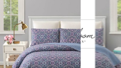 King Size Blue Cotton Reversible Quilt Set