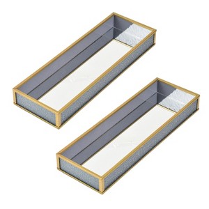 LAURAELLA Handcrafted Glass Tray, Decorative Storage Tray for Makeup, Jewelry, Desk, or Bathroom Stylish, Durable Glass Tray for Home and Office, Grey - 1 of 3