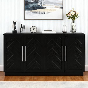 Hostack Sideboard Buffet Cabinet with Storage, Adjustable Shelves and Silver Handles for Living Room, Black - 1 of 4