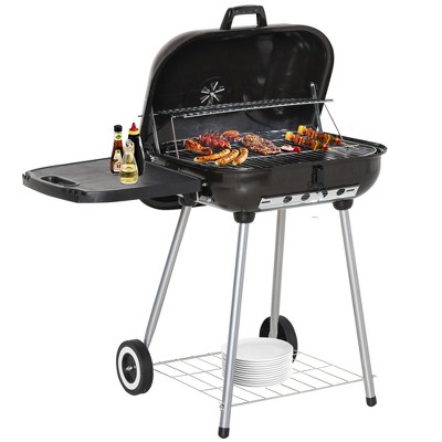 Outsunny 38'' Steel Charocal Grill with Side Tray and Lower Shelf