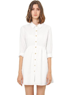 INSPIRE CHIC Women's 3/4 Sleeve Button Front Solid Color Flare Mini Shirt Dress
