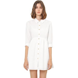 INSPIRE CHIC Women's 3/4 Sleeve Button Front Solid Color Flare Mini Shirt Dress - 1 of 4