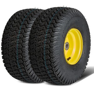 VEVOR Lawn Mower Tires with Rim, 15x6-6" Tubeless Tractor Tires, 2-Pack Tire and Wheel Assembly, S-Turf Pneumatic Tires, 3" Offset Hub, Black - 1 of 4