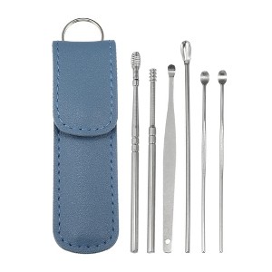Unique Bargains Stainless Steel Ear Cleansing Tool Set with Faux Leather Packaging 6 Pcs - 1 of 4