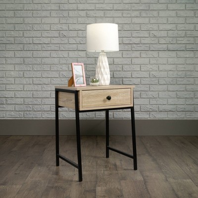 Charter Oak and Black Metal 1-Drawer Nightstand