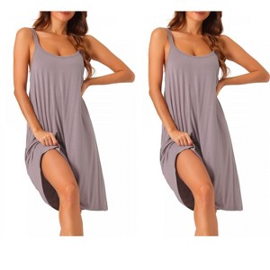 cheibear Women's Cross Back Spaghetti Straps Suspenders Pajama Dress 2 Pcs - 1 of 4