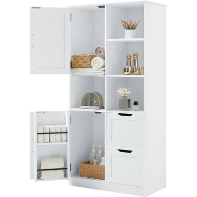Tall Bathroom Storage Cabinet, 62" Modern Organizer with Doors, Drawers & Adjustable Shelves, Freestanding Cabinet for Bathroom, Kitchen, Living Room