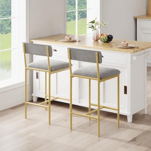 25.5" Bar Stools Set of 2 with Backrest and Footrest, High Upholstered Counter Height Stool for Kitchen Island, Dining Room - 1 of 4