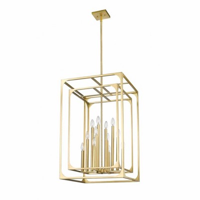 Rubbed Brass 12-Light Candle Chandelier with Openwork Frame
