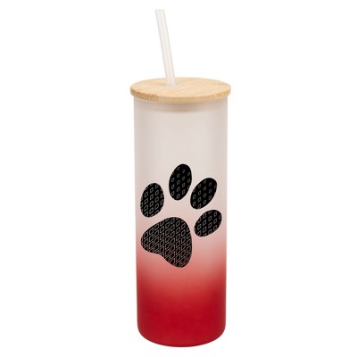 Elanze Designs Duo Diamond Puppy Dog Pawprint Wrap-Around Design 25 Ounce Frosted Gradient Glass On-The-Go Coffee Travel Skinny Tumbler Mug Cup,