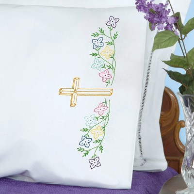 Jack Dempsey Stamped Pillowcases W/White Perle Edge 2/Pkg-Cross