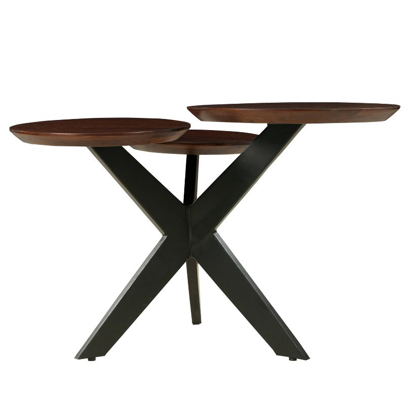 Modern Coffee Table with 3 Tier Wooden Top and Boomerang Legs Brown/Black - The Urban Port, 4 of 11