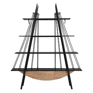 VYNXARIA Sailboat-Inspired Black Bookshelf with 4-Tier Open Storage and Drawer - 1 of 4