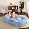 Human-Sized Dog Bed for Adults – 71" x 43.3" x 10" Large Washable Faux Fur Bed with Storage Pockets & Anti-Slip Bottom for Pets and Kids, Blue - 2 of 4