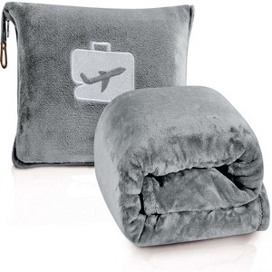 Plazatex 100% Polyester Comfort Fly Travel Wrinkle Resistant Pillow & Blanket Set 40" x 70" Gray - 1 of 4