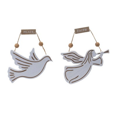 Melrose Wood Dove Angel Ornament (Set of 6)