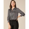 INSPIRE CHIC Women's Puff Long Sleeve Point Collar Vintage Button Work Satin Shirt - 2 of 4