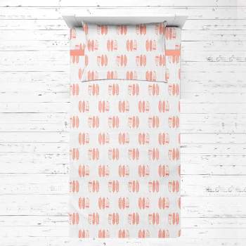 Bacati - Olivia Feathers Coral Muslin 3 pc Toddler Bed Sheet Set