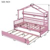 Full Size House Bed With Trundle, 2 Shelves, Pine Wood Frame, Safety Guardrail Wooden Bed Frame, No Box Spring Needed - 2 of 4