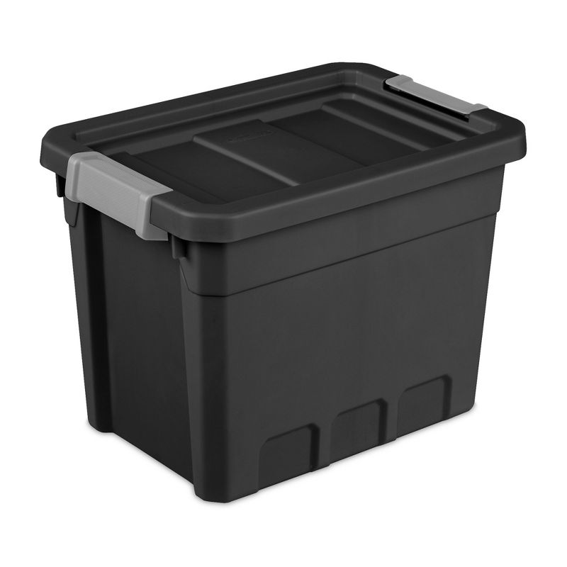 Sterilite 7.5 Gallon Stackable Rugged Industrial Storage Tote Containers with Gray Latching Clip Lids for Garage, Attic, or Worksite, Black, 2 of 7