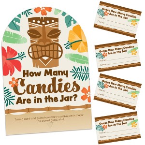 Big Dot of Happiness Tropical Luau - How Many Candies Hawaiian Beach Party Game - 1 Stand and 40 Cards - Candy Guessing Game - 1 of 4