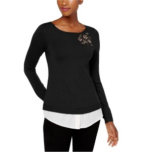 Charter Club Womens Layered-Look Brooch Pullover Sweater - 1 of 1