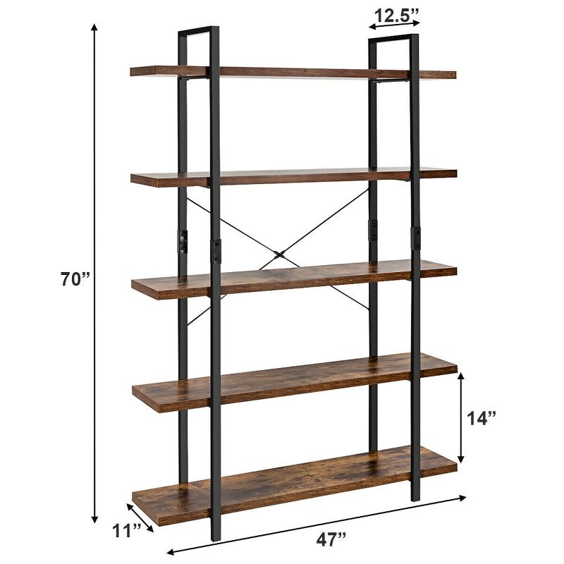 Tangkula 5-Tiers Modern Bookshelf Wooden and metal Bookcase Display Shelf Rack, 3 of 7