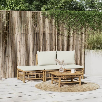 vidaXL 4 Piece Patio Lounge Set with Cream White Cushions Bamboo