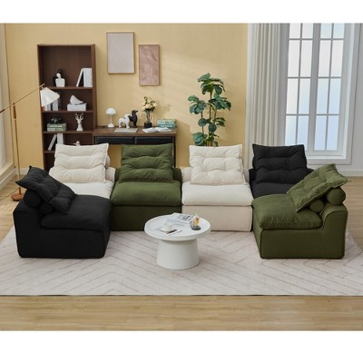 GDFStudio Maelo 132" Modern 6-Seater Corduroy Upholstered Sectional Sofa with Neck and Lumbar Pillows