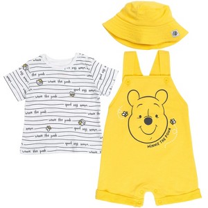 Disney Tigger Winnie the Pooh Baby French Terry Short Overalls T-Shirt and Hat 3 Piece Outfit Set Newborn to Infant - 1 of 4