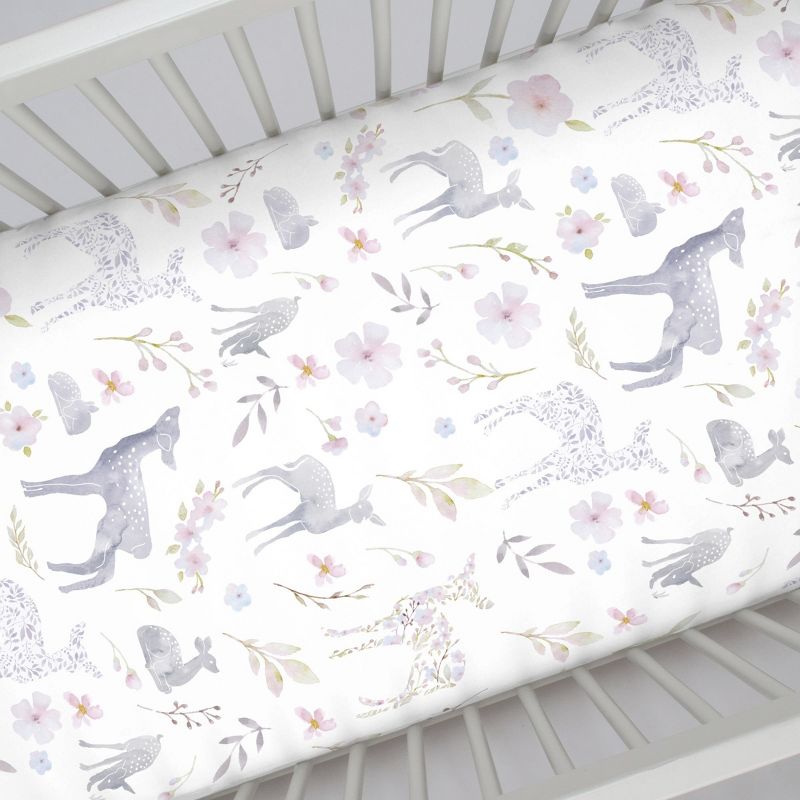 NoJo Super Soft Floral Deer Nursery Mini Crib Fitted Sheet, 3 of 4