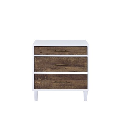 White and Weathered Oak 3-Drawer Nightstand