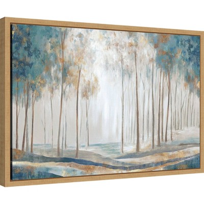 Teal and Gold Forest Landscape Canvas with Polystyrene Frame