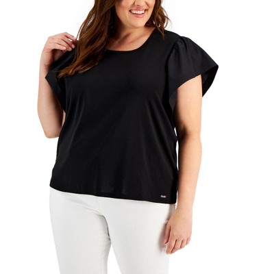 Calvin Klein Womens Flutter Sleeve Pullover Blouse