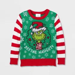 Toddler Boys' The Grinch Define Naughty Knitted Pullover Sweater - Green