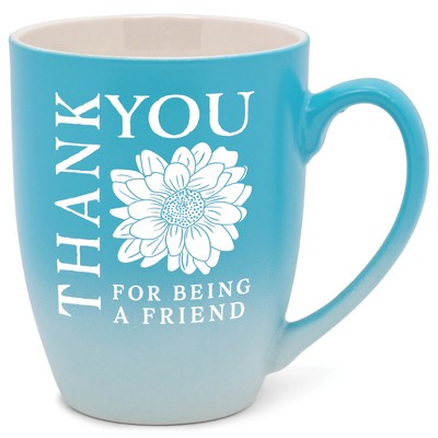 Elanze Designs Thank You For Being A Friend Two Toned Ombre Matte Teal and White 12 ounce Ceramic Stoneware Coffee Cup Mug