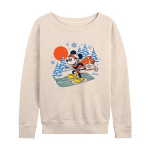 Women's - Disney - Mikey Ski Graphic Lightweight French Terry Wide Neck Long Sleeve Shirt - 1 of 4