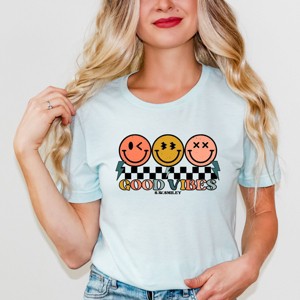 Simply Sage Market S.W.Smiley Checkered Good Vibes Smiley Face Short Sleeve Tee - 1 of 4