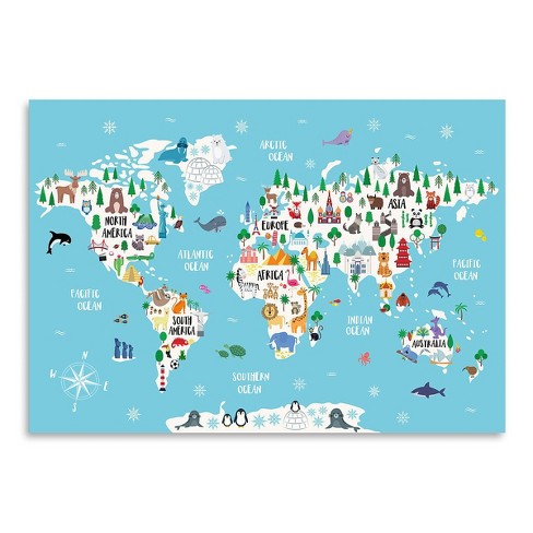 Americanflat Blue Animal World Map By Elena David 12 X16 Target