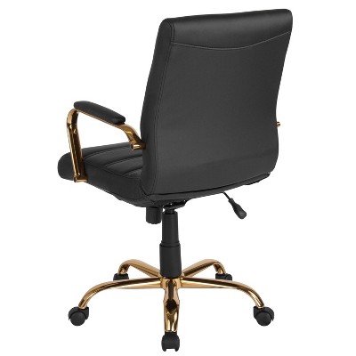 Mid-Back Black LeatherSoft Executive Swivel Office Chair with Gold Frame