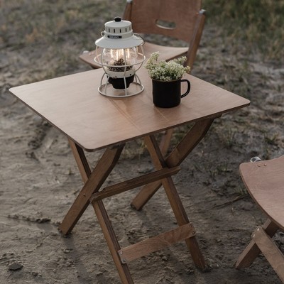 Honey Brown Birch Wood Folding Patio Table with Copper Accents