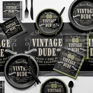 Vintage Dude 60th Birthday Party Supplies Kit, Green Black