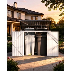 Lockable Outdoor Trash Can Storage, 3x6 ft 2-Can Metal Bin Enclosure ...