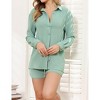 Women's Casual 2 Piece Lounge Set with Long Sleeve Button Down Shirt and High Waist Drawstring Shorts - 3 of 4